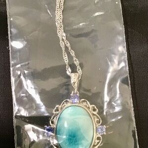 JTV Oval Larimar & Tanzanite Silver Necklace
